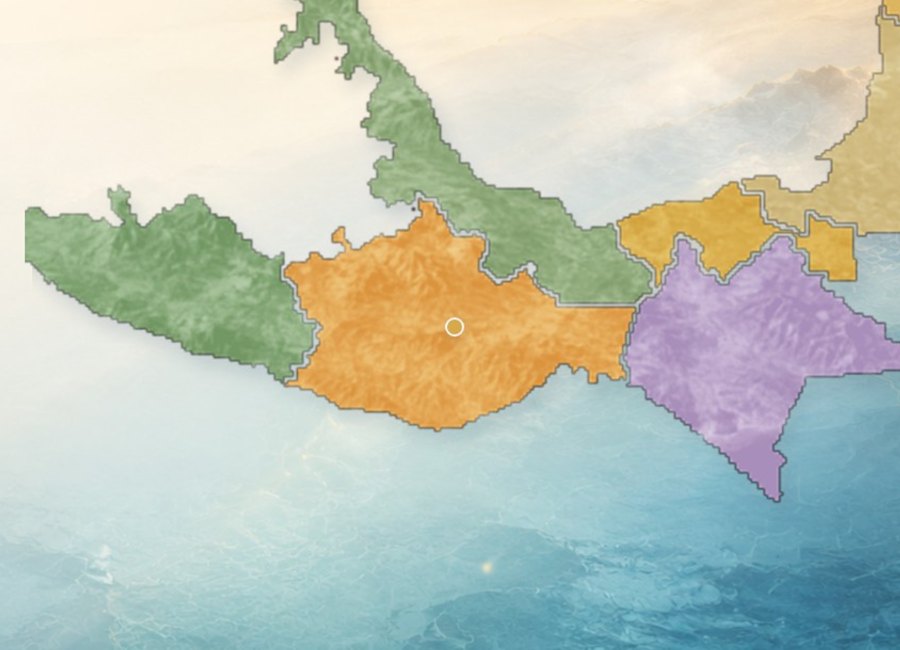 Detalle del mapa regional con Oaxaca al centro, entre Guerrero, Veracruz y Chiapas